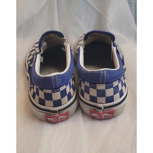 VANS Slip-On Checkerboard Shoes Blue White Skate Size 3 Kids School Comfort - Picture 3 of 10
